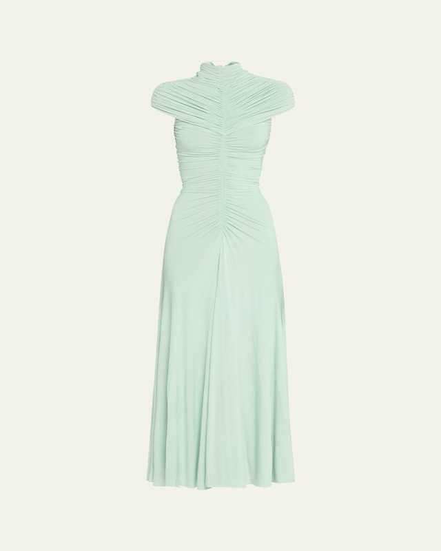 Long High-Neck Ruched Dress